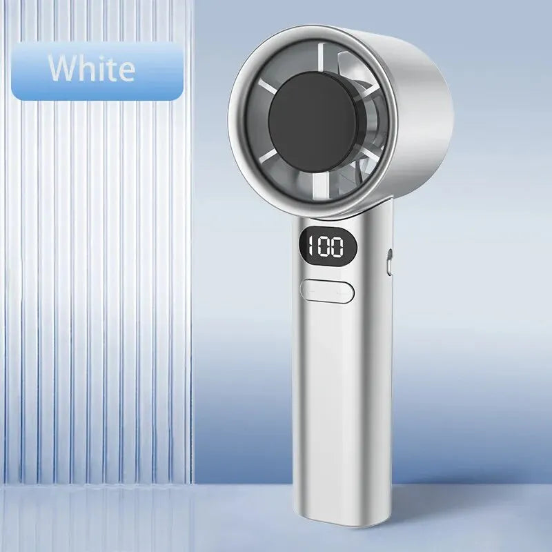 Handheld Bladeless Fan – Quiet, Stylish, and Rechargeable with 120 Wind Speeds