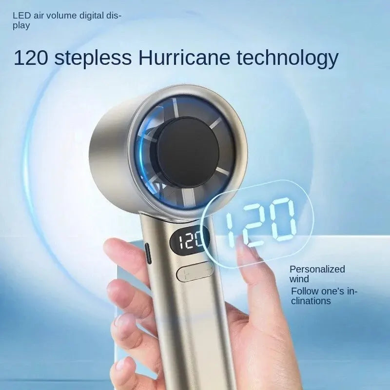 Handheld Bladeless Fan – Quiet, Stylish, and Rechargeable with 120 Wind Speeds