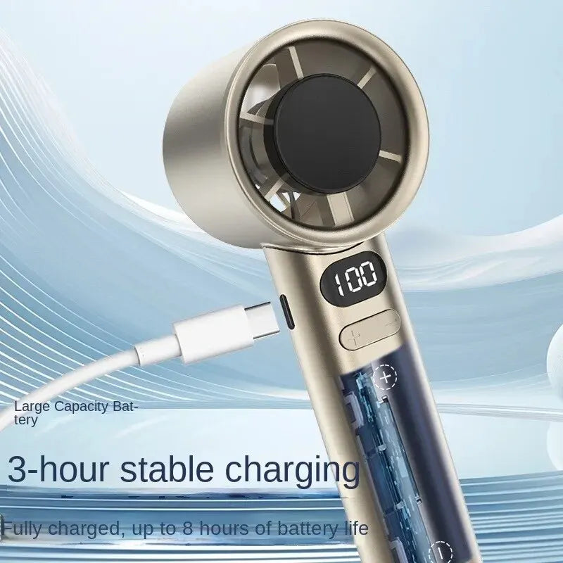 Handheld Bladeless Fan – Quiet, Stylish, and Rechargeable with 120 Wind Speeds